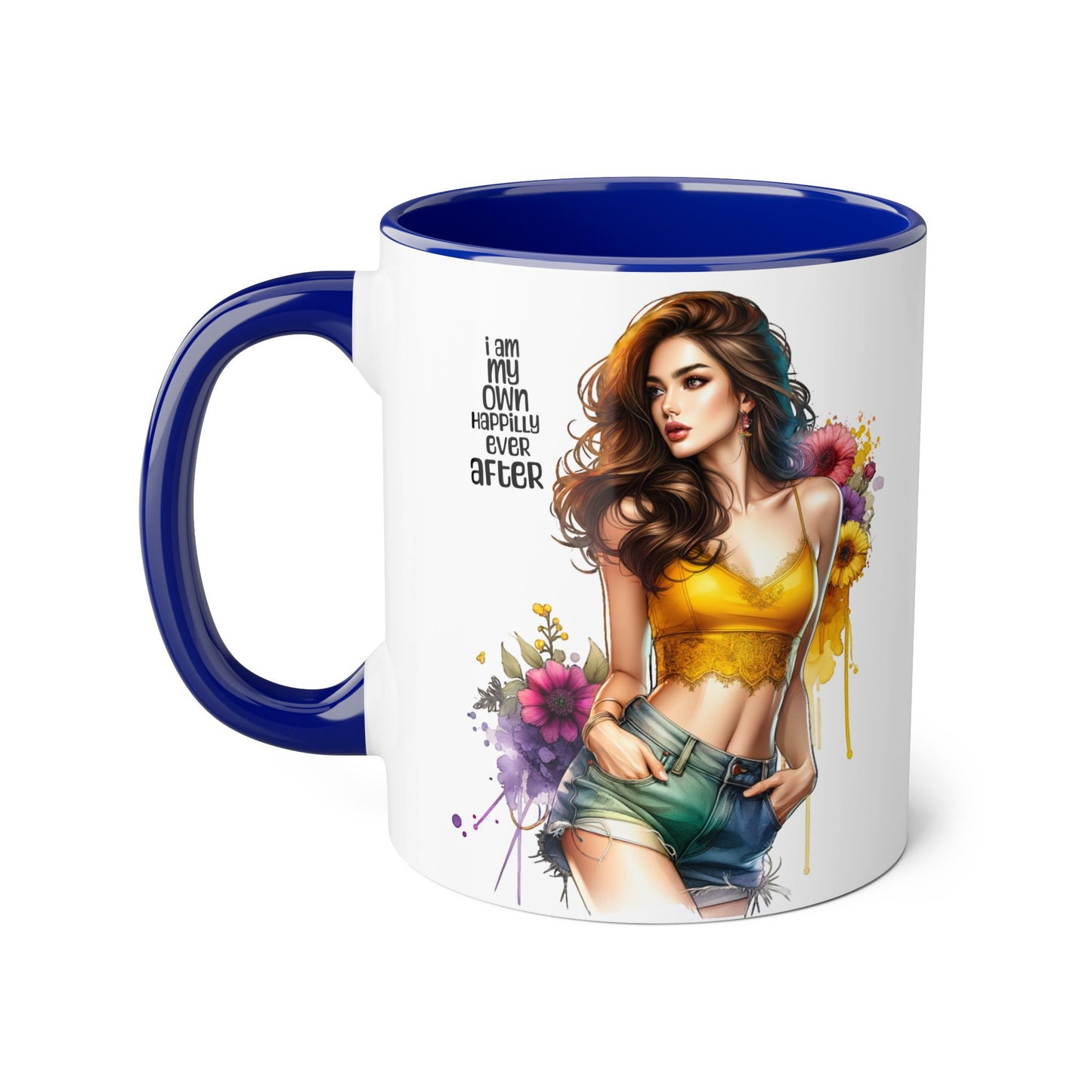 I Am My Own Happily Ever After Empowering Accent Mug, Inspirational Coffee Cup, Self-Love Gift, Vibrant Artwork Mug, Unique Floral Design, Cute Kitchen Decor