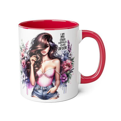 I Am My Own Happily Ever After Empowered Floral Accent Mug, Encouragement Gift for Women, Inspirational Coffee Cup, Self-Love Decor, Black Handle Mug