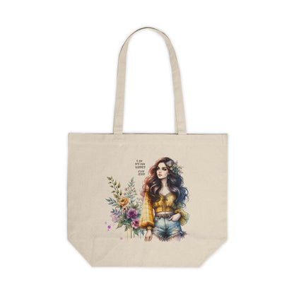 I Am My Own Happily Ever  After Boho Floral Canvas Tote Bag, Eco-Friendly Shopping Bag, Beach Bag, Gift for Her, Summer Tote, Inspirational Quote Tote