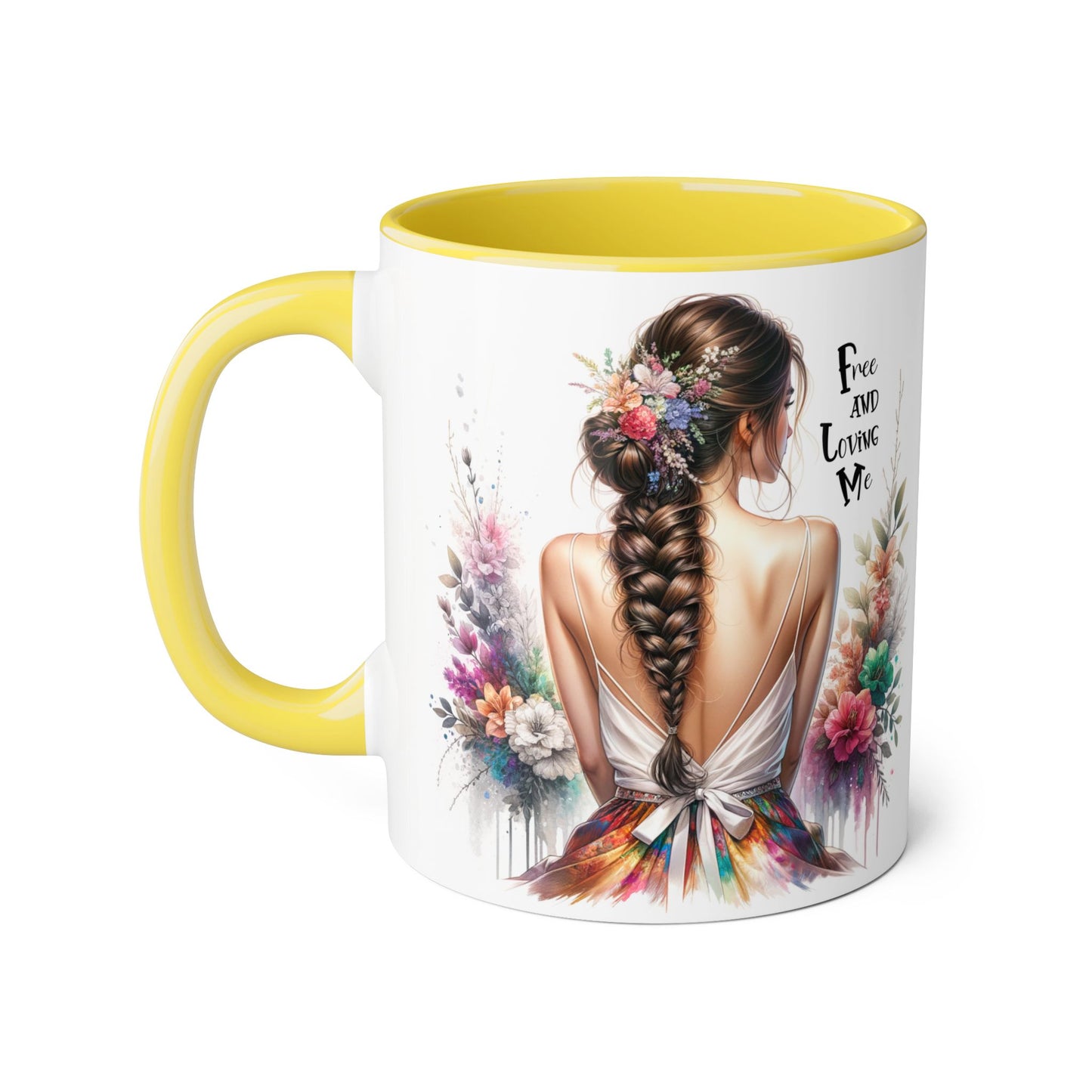 Floral Art Mug - 'Free and Loving Me', Coffee Cup, Gift for Her, Home Decor, Personalized Drinkware, Inspirational Mugs, Floral Design