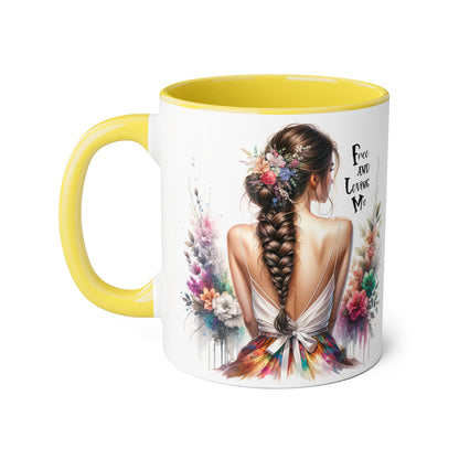 Floral Art Mug - 'Free and Loving Me', Coffee Cup, Gift for Her, Home Decor, Personalized Drinkware, Inspirational Mugs, Floral Design