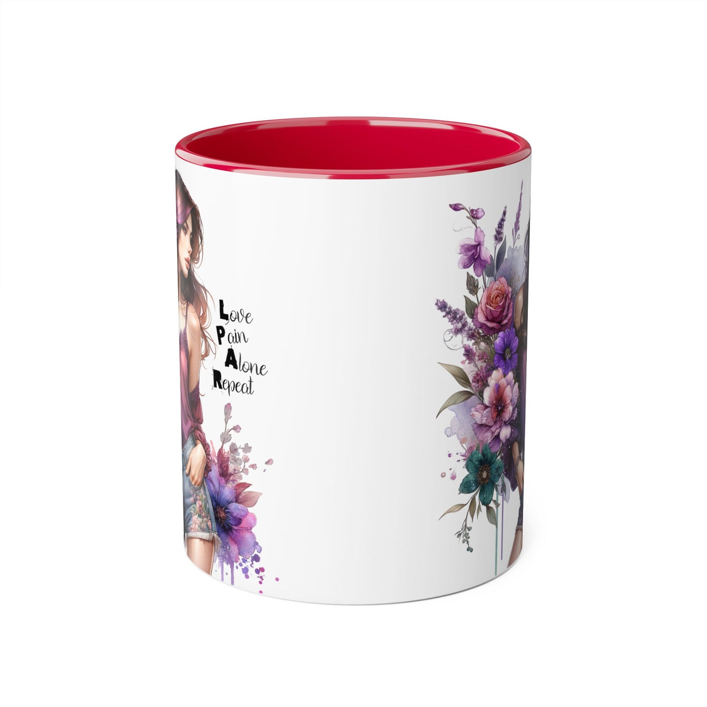 Bohemian Floral Accent Mug | Love Pain Alone Repeat Gift for Her, Inspirational Coffee Cup, Unique Home Decor, Art Mug