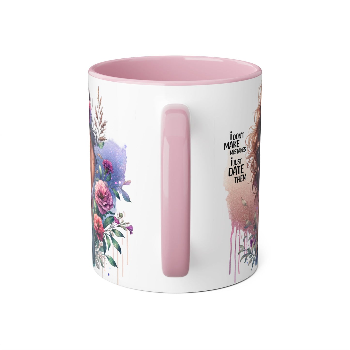 I Don't Make Mistakes, I Date Them Nature-Inspired Accented Mug, Floral Coffee Cup, Gift for Her, Boho Style, Inspirational Quote, Perfect for Birthdays and Celebrations