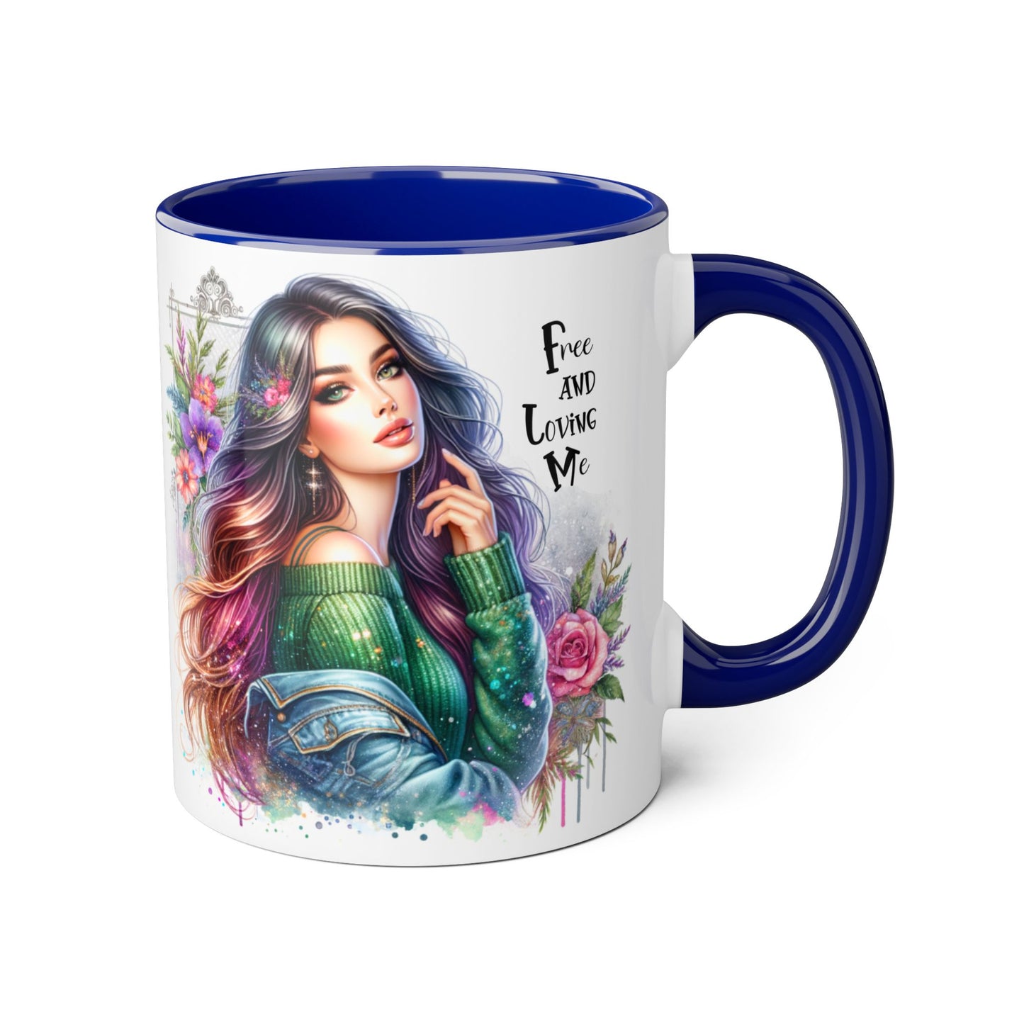 Bohemian Chic Accent Mug, Free and Loving Me 11oz Coffee Cup, Gifts for Her, Artistic Drinkware, Unique Home Decor, Floral Coffee Mug