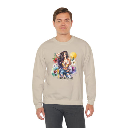 1-800-Boys-Lie Boho Chic Crewneck Sweatshirt with Floral Design, Unisex Gift, Self-Love Apparel, Cozy Casual Wear, Perfect for Relaxation