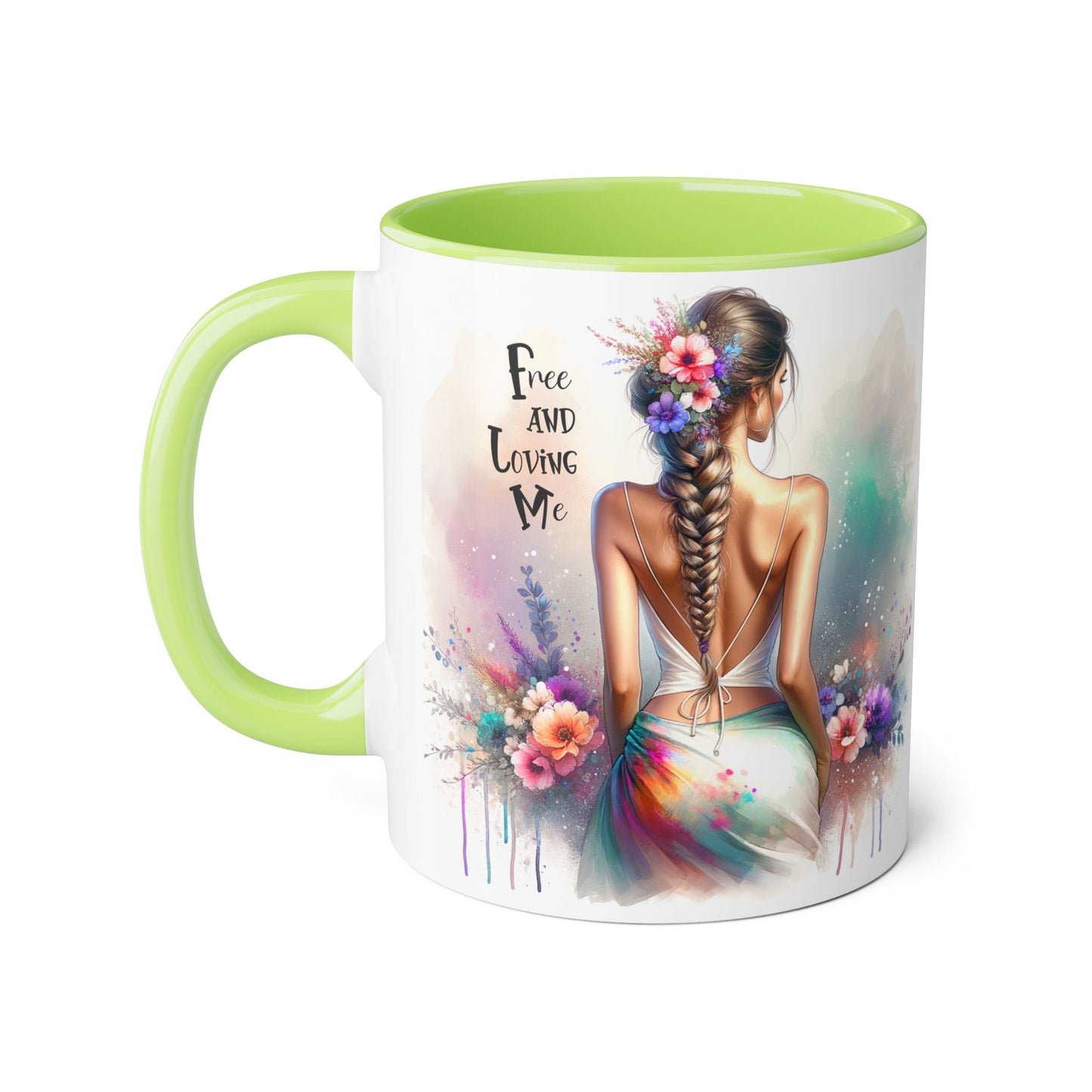 Free and Loving Me Bohemian Accent Mug, Inspirational Coffee Cup for Dreamers, Artistic Floral Mug, Gift for Her, Home Decor, 11oz Tea Mug