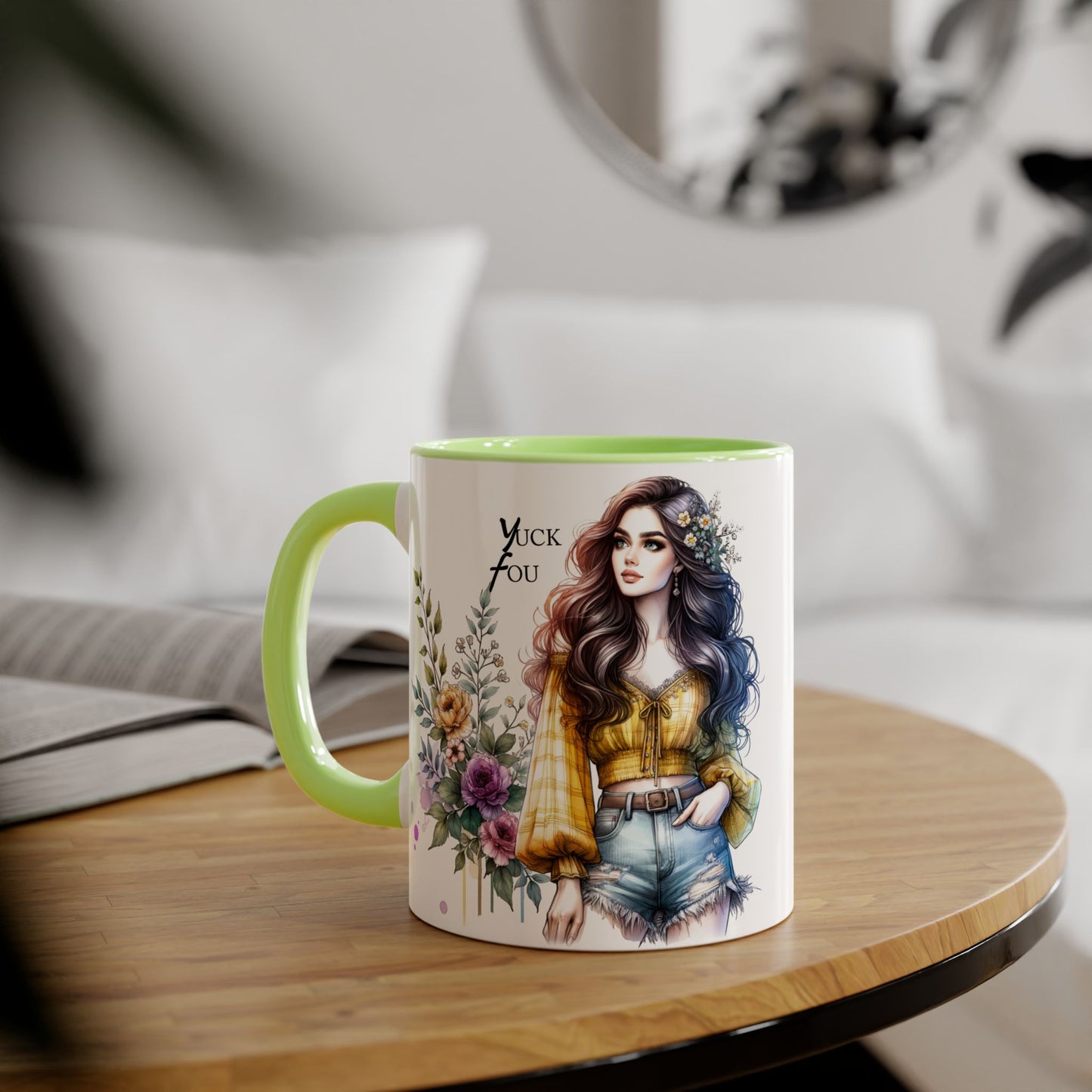 Yuck Fou Bohemian Accent Mug, Floral Coffee Cup, Gift for Her, Home Decor, Artist Mug, Women's Mug, Inspirational Mug