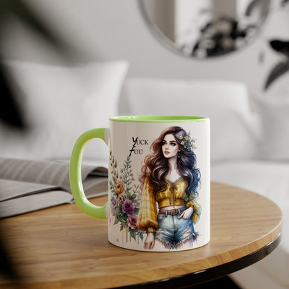 Yuck Fou Bohemian Accent Mug, Floral Coffee Cup, Gift for Her, Home Decor, Artist Mug, Women's Mug, Inspirational Mug