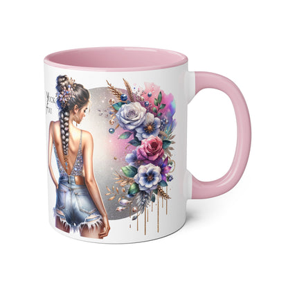 Yuck Fou Boho Floral Accent Mug, 11oz | Artistic Coffee Cup, Gift for Her, Stylish Drinkware, Home Decor, Mother's Day Present