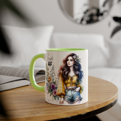 Single AF Accent Mug, Floral Coffee Cup, Gift for Single Friends, Cute Relationship Humor Mug, Funny Birthday Mug, Tea Lover Gift