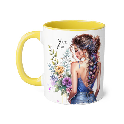 Yuck Fou Floral Inspirational Accent Mug, 11oz Coffee Cup, Gift for Her, Motivational Quote Beverage Holder, Rustic Home Decor
