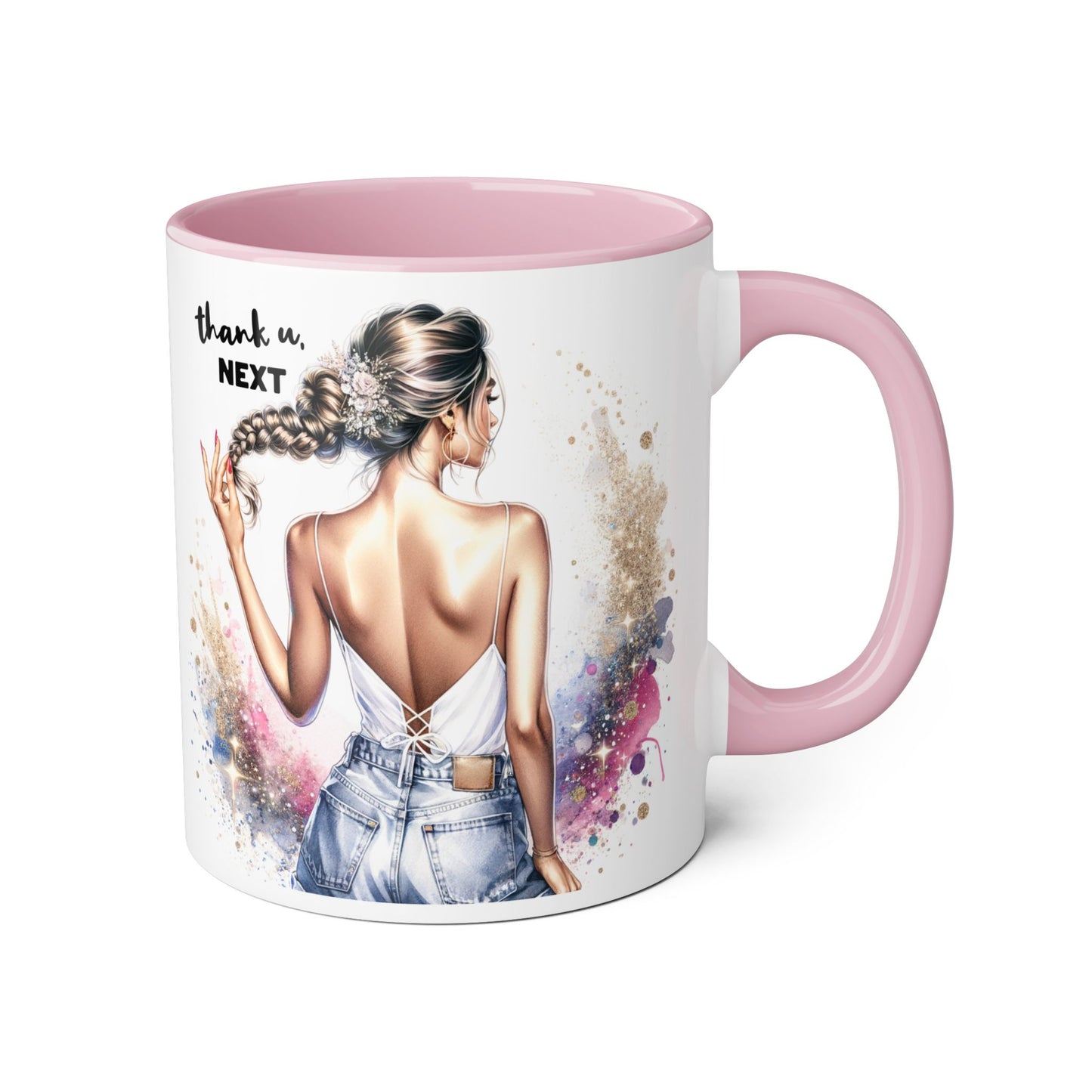 Chic Gratitude Coffee Mug, Thank U Next Mug, Inspirational Gift, Black Handle Accent Mug, Feminine Decor, Coffee Lovers Gift