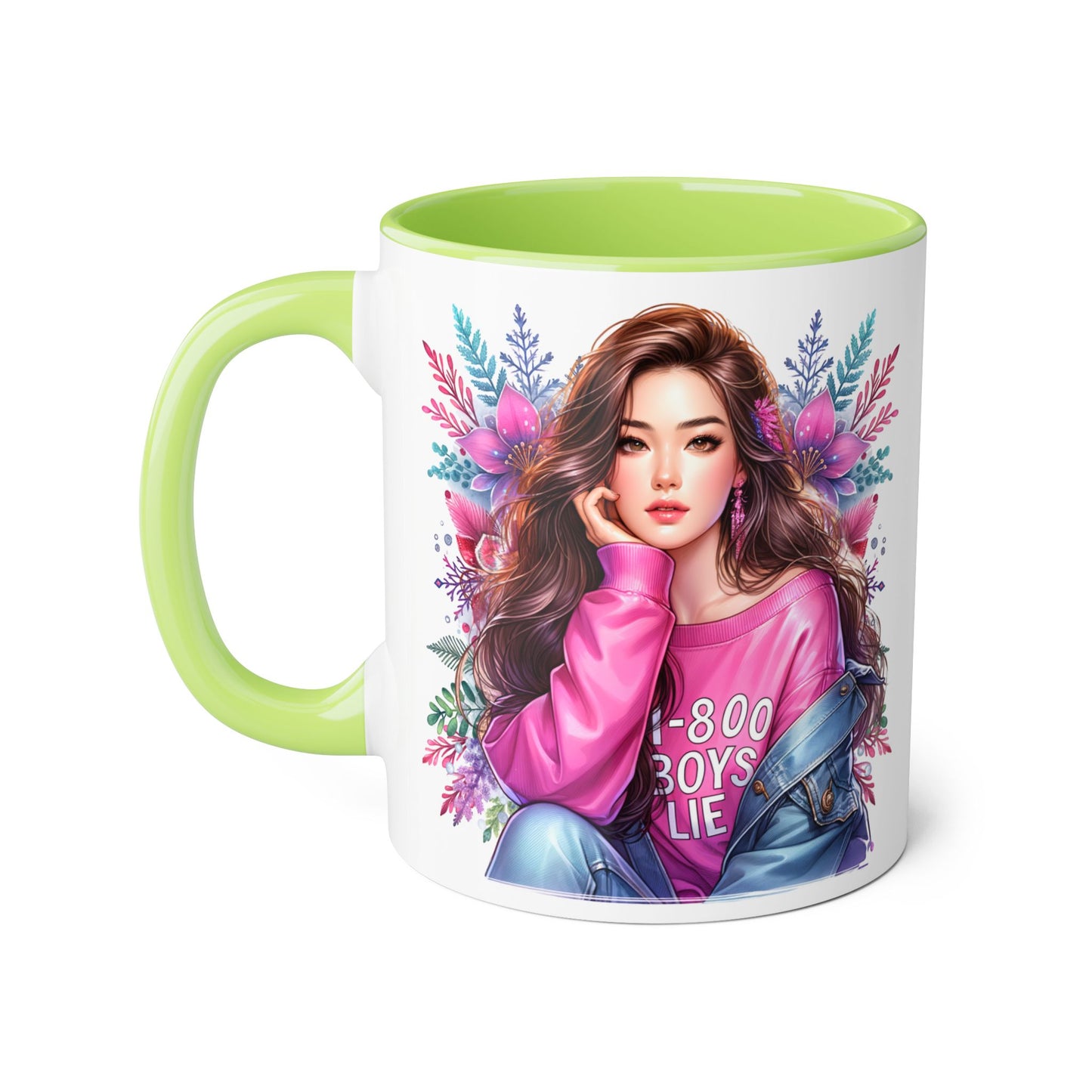 1-800-BOYS-LIE Chic Floral Accent Mug - Perfect Gift for Tea Lovers, Stylish Drinkware, Coffee Cup for Her, Women's Empowerment Decor, Trendy Floral Mug