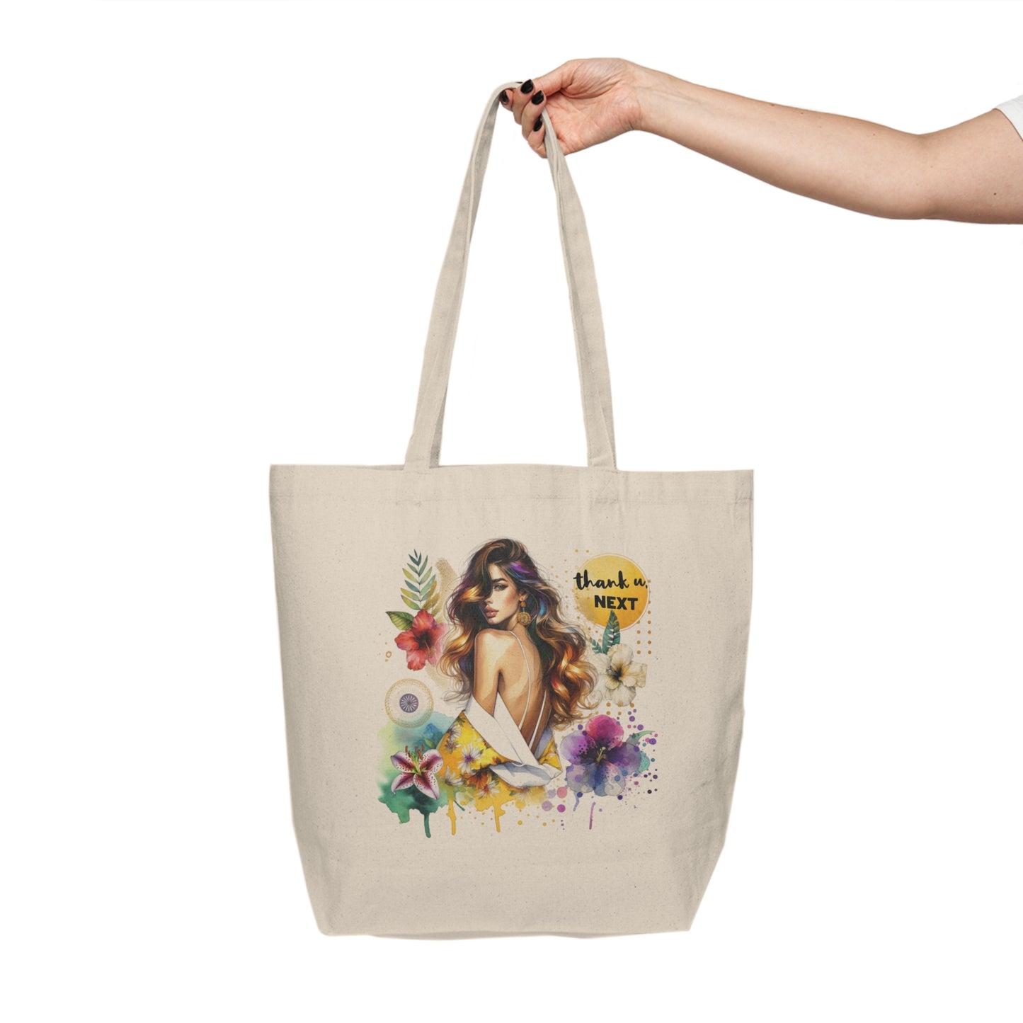Thank U, Next Boho Chic Canvas Tote Bag | Floral Art Carryall for Shopping, Beach, Travel, Gifts, Eco-Friendly