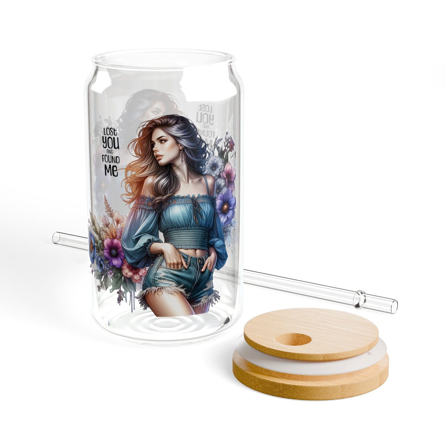Lost You and Found Me Floral Art Sipper Glass, 16oz | Stylish Hydration for Home, Parties, Gifts, Summer, Eco-Friendly Drinkware