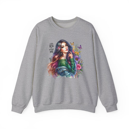 Lost You And Found Me Bohemian Floral Crewneck Sweatshirt, Cozy Graphic Sweatshirt, Gift for Her, Unique Art Pullover, Spring Fashion Crew