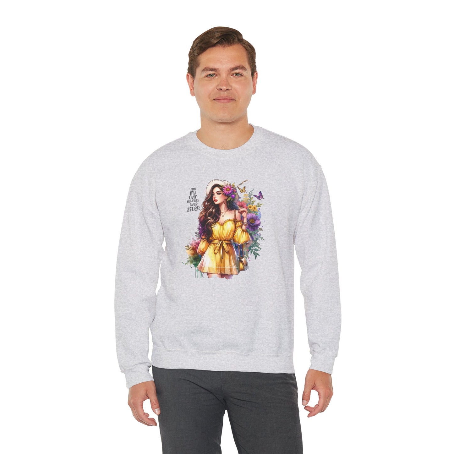 I Am My Own Happily Ever After  Floral Goddess Crewneck Sweatshirt - Boho Chic, Cozy Style, Perfect for Spring, Gift for Her, Casual Wear, Everyday Comfort