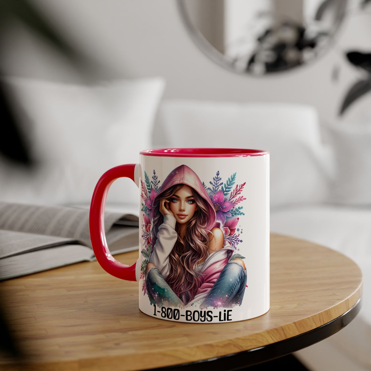 1-800-BOYS-LIE Accent Mug, Floral Coffee Cup, Funny Gift for Her, Unique Tea Mug, Cute Lover's Present