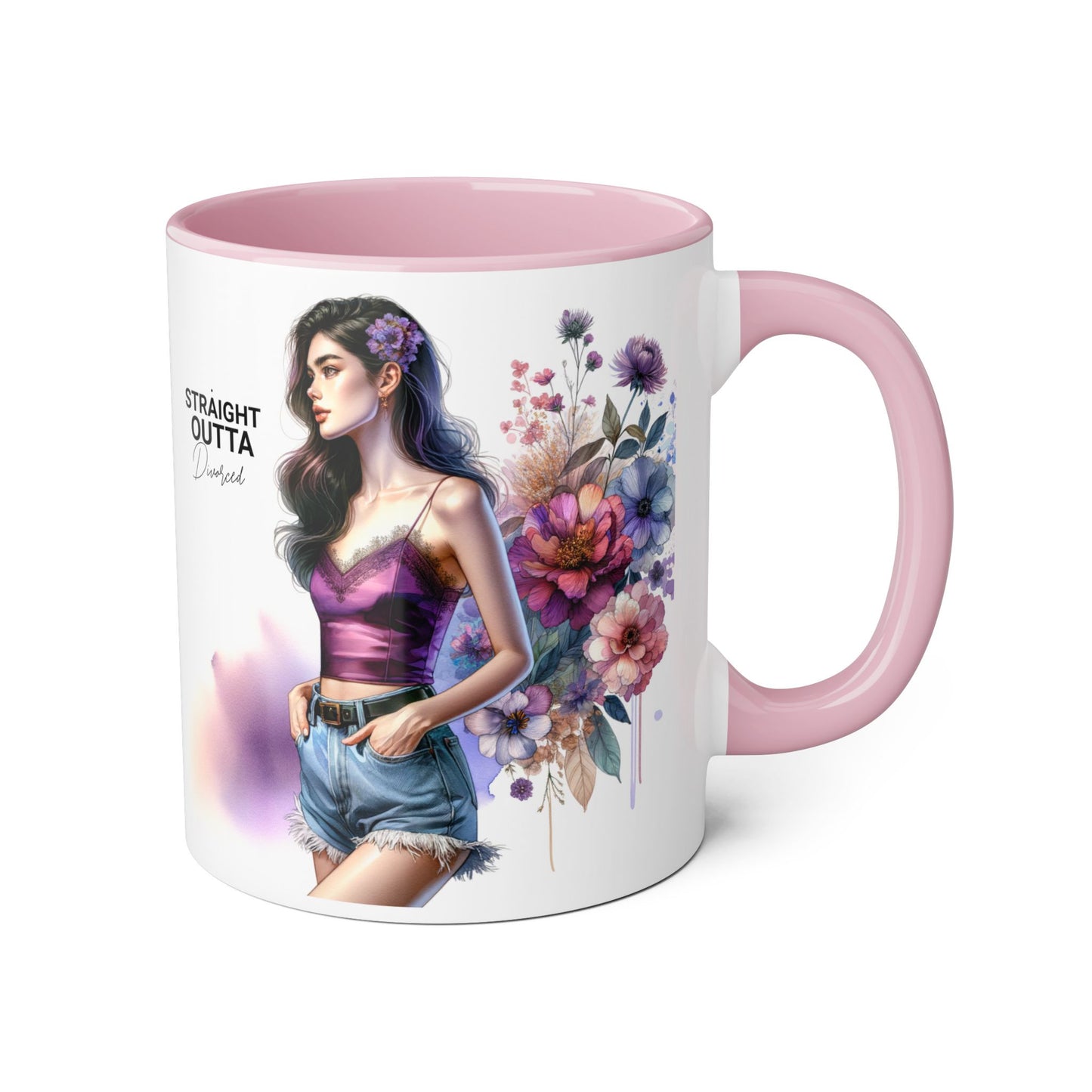 Straight Outta Divorced Humoristic Artistic Accent Mug, Unique Floral Coffee Cup, Gift for Her, Home Decor, Straight Outta Design, Inspirational Tea Mug