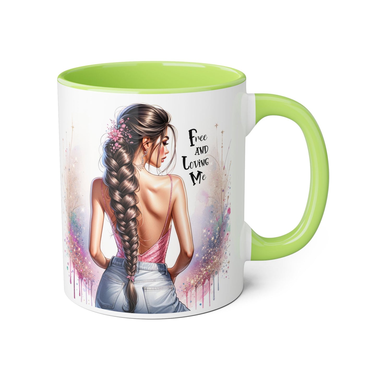 Empowerment Accent Mug, 11oz - Free And Loving Me Design, Inspirational Gift, Coffee Lovers, Self-Love, Artistic Home Decor, Feminine Vibe