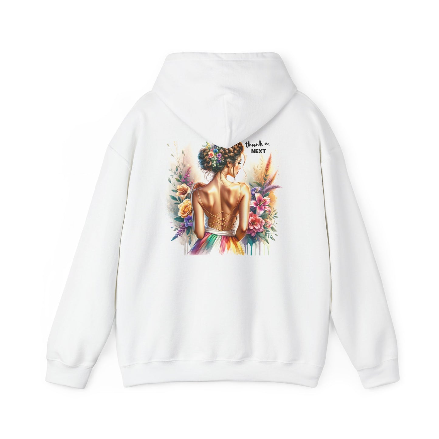 Thank U, Next Vibrant Floral Art Hoodie | Unisex Heavy Blend™ Hooded Sweatshirt | Perfect Gift for Birthdays, Anniversaries, Festivals, Casual Wear