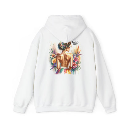 Thank U, Next Vibrant Floral Art Hoodie | Unisex Heavy Blend™ Hooded Sweatshirt | Perfect Gift for Birthdays, Anniversaries, Festivals, Casual Wear