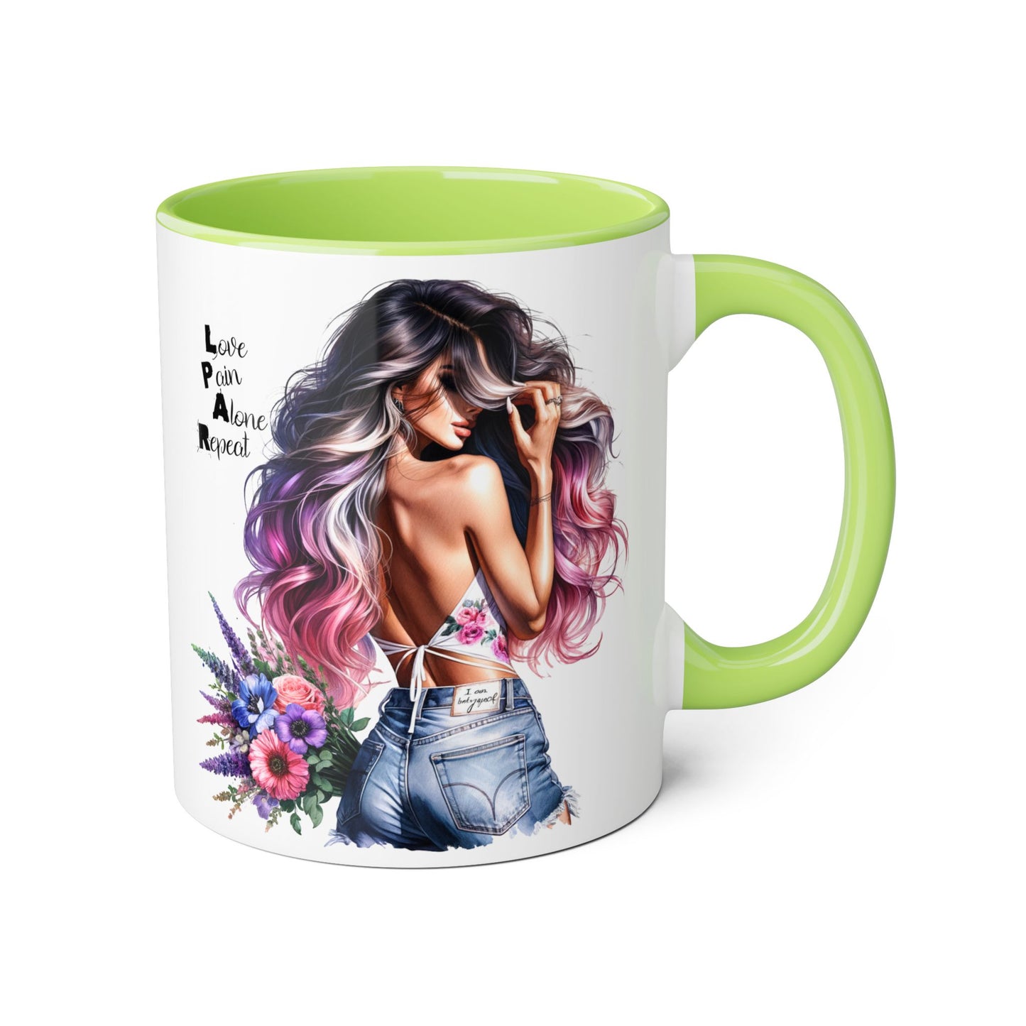 Vibrant Floral Accent Mug - Love Pain Alone Repeat, Coffee Lover Gift, Inspirational Drinkware, Art Mug, Stylish Home Decor