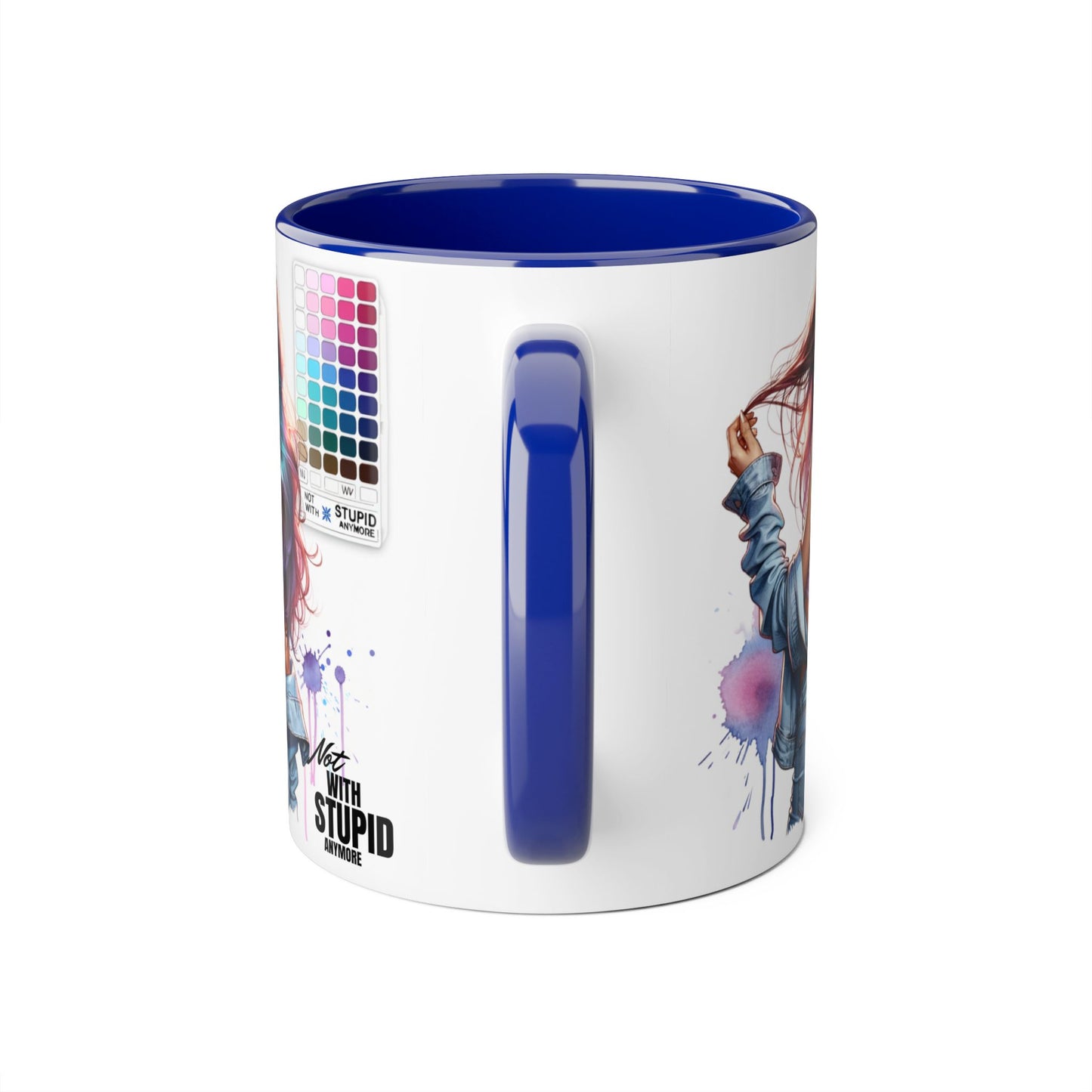 Not With Stupid Anymore Humoristic Vibrant Accent Mug - Perfect Gift for Creative Souls, Quirky Coffee Lover, Art Enthusiast, Birthday, or Just Because