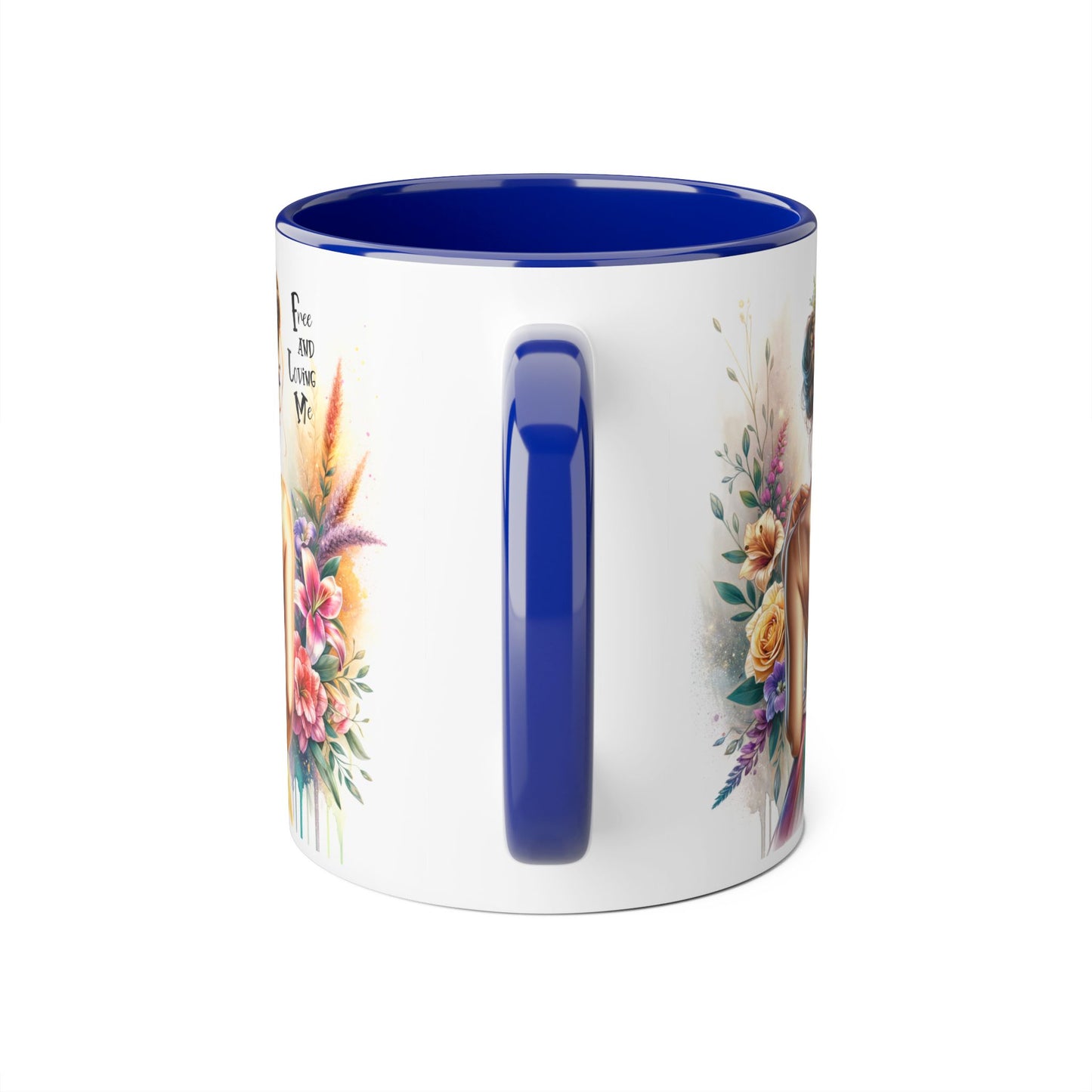 Free and Loving Me Empowering Quote Accent Mug, Inspirational Coffee Mug, Floral Design Mug, Unique Gift for Women, Motivational Drinkware