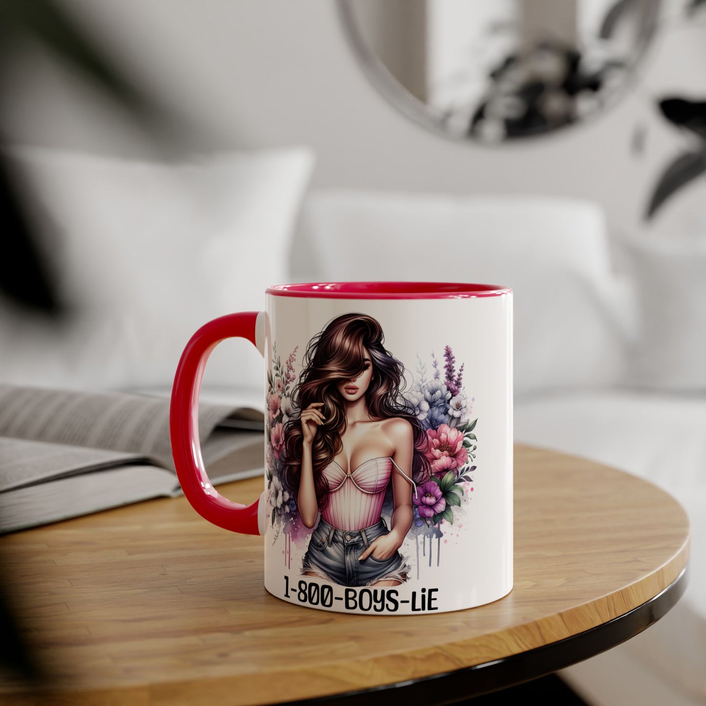 Chic Floral Coffee Mug - 1-800-BOYS-LIE, Trendy Gift for Her, Cute Floral Accent Mug, Coffee Lover's Gift, Girlfriend Mug