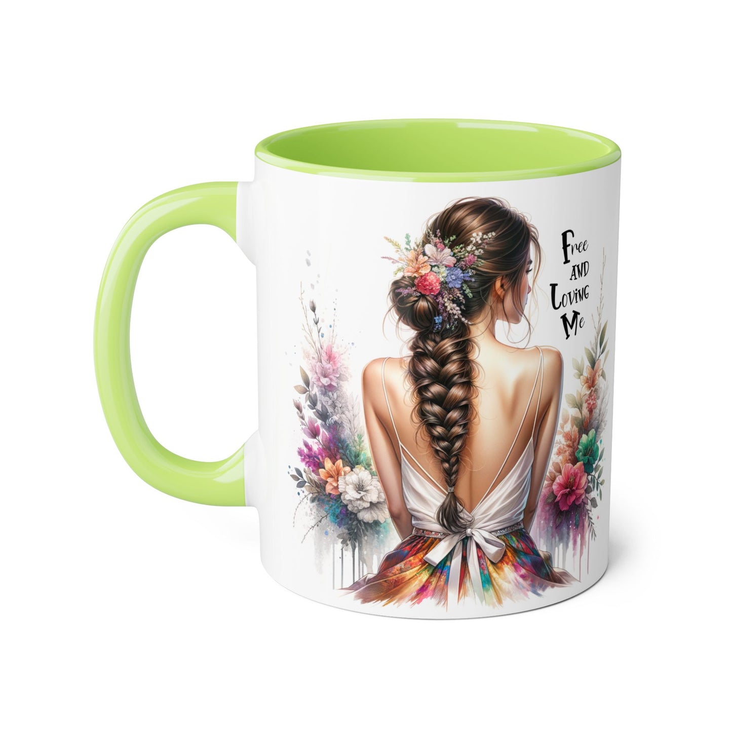 Floral Art Mug - 'Free and Loving Me', Coffee Cup, Gift for Her, Home Decor, Personalized Drinkware, Inspirational Mugs, Floral Design