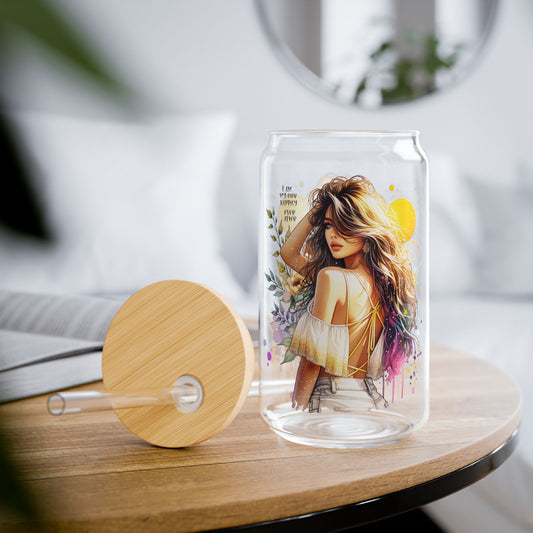 I Am My Own Happily Ever After Inspirational Sipper Glass with Straw - 16oz - Perfect for Smoothies and Refreshing Beverages