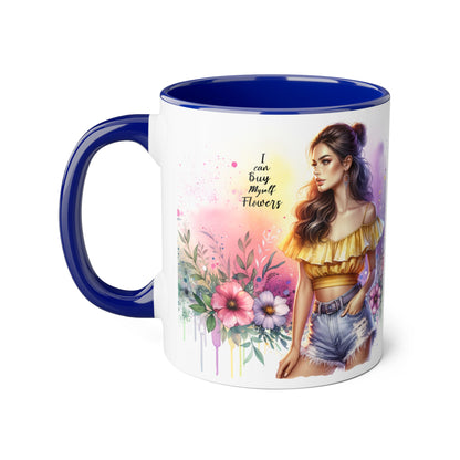 I Can Buy Myself Flowers Colorful Floral Accent Mug, 11oz Coffee Cup, Bohemian Style Drinkware, Perfect Gift for Garden Lovers, Ideal for Birthdays, Mother's Day