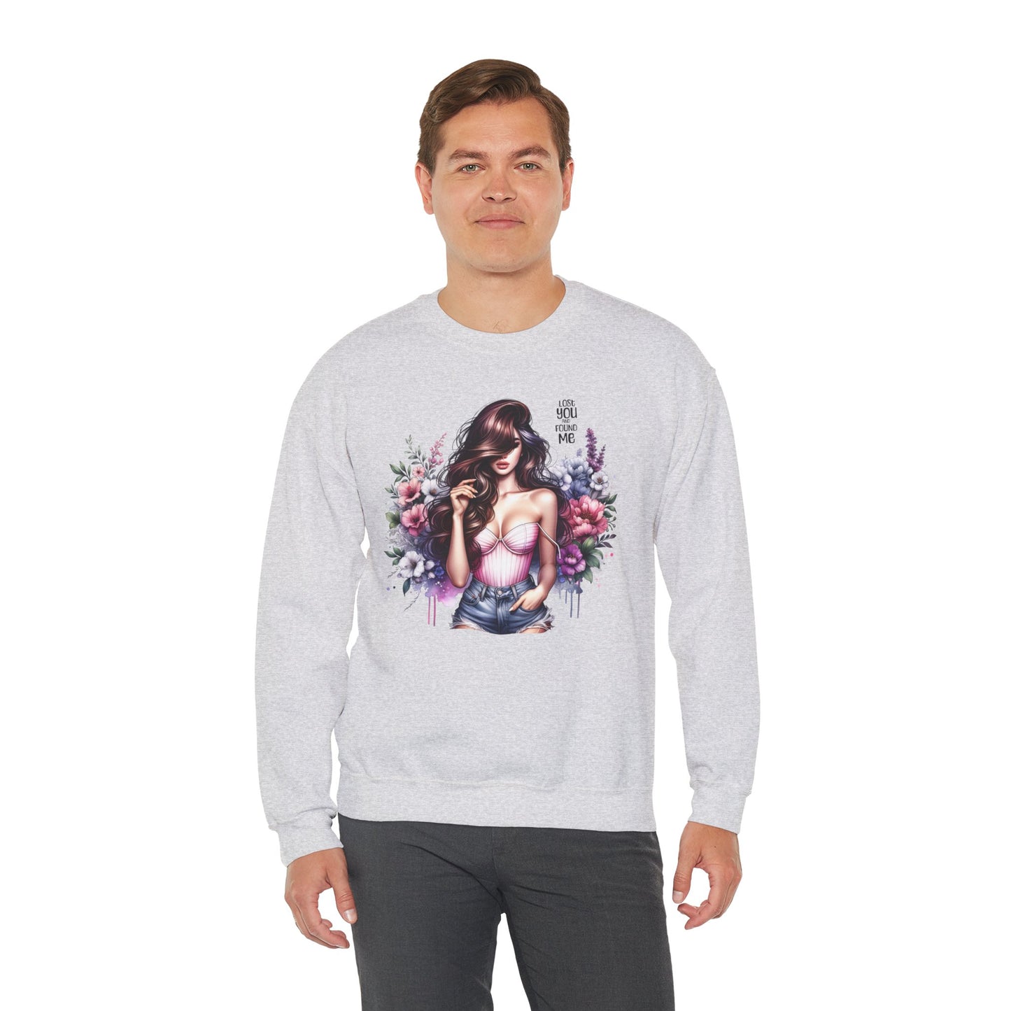 Lost You And Found Me Floral Graphic Crewneck Sweatshirt, Vibrant Sweatshirt, Cozy Casual Wear, Gift for Her, Floral Apparel, Spring Fashion