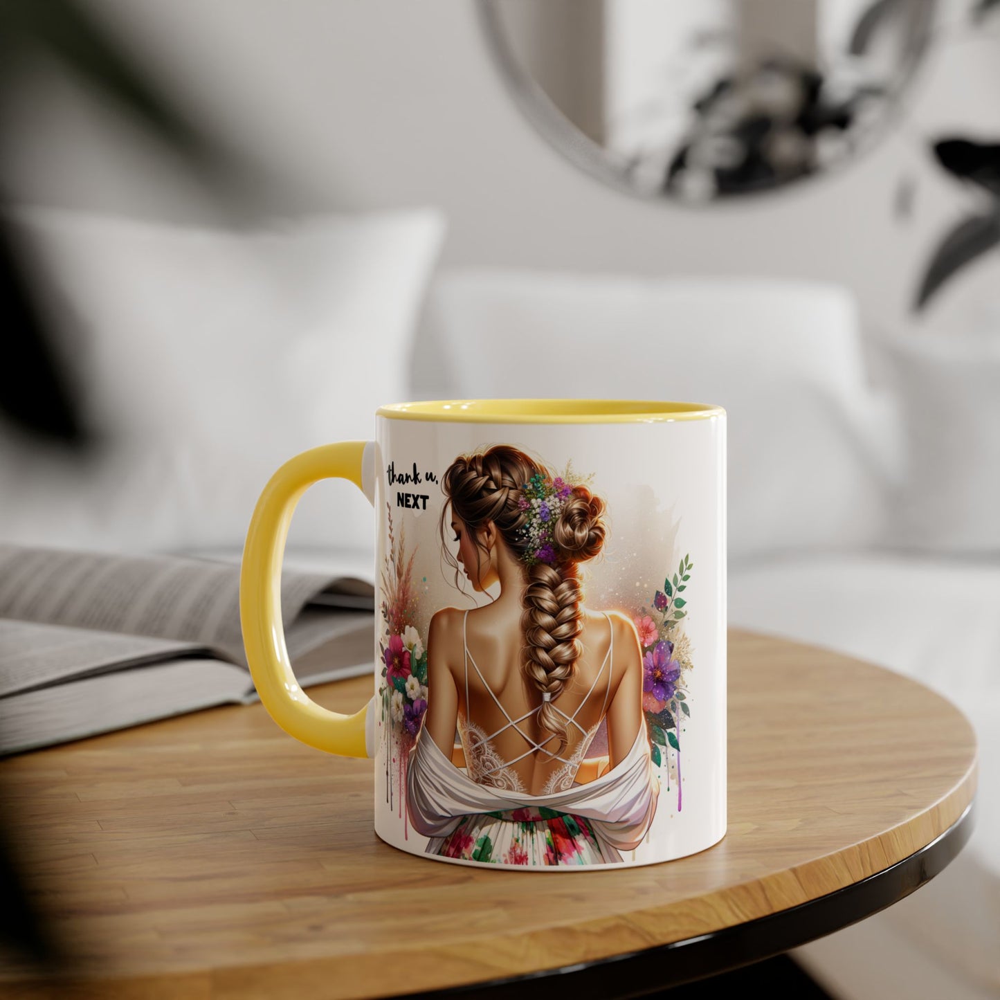 Thank U, Next Chic Floral Accent Mug, Next Season Inspired Coffee Cup, Gift for Her, Boho Style Drinkware, Home Decor, Unique Birthday Present