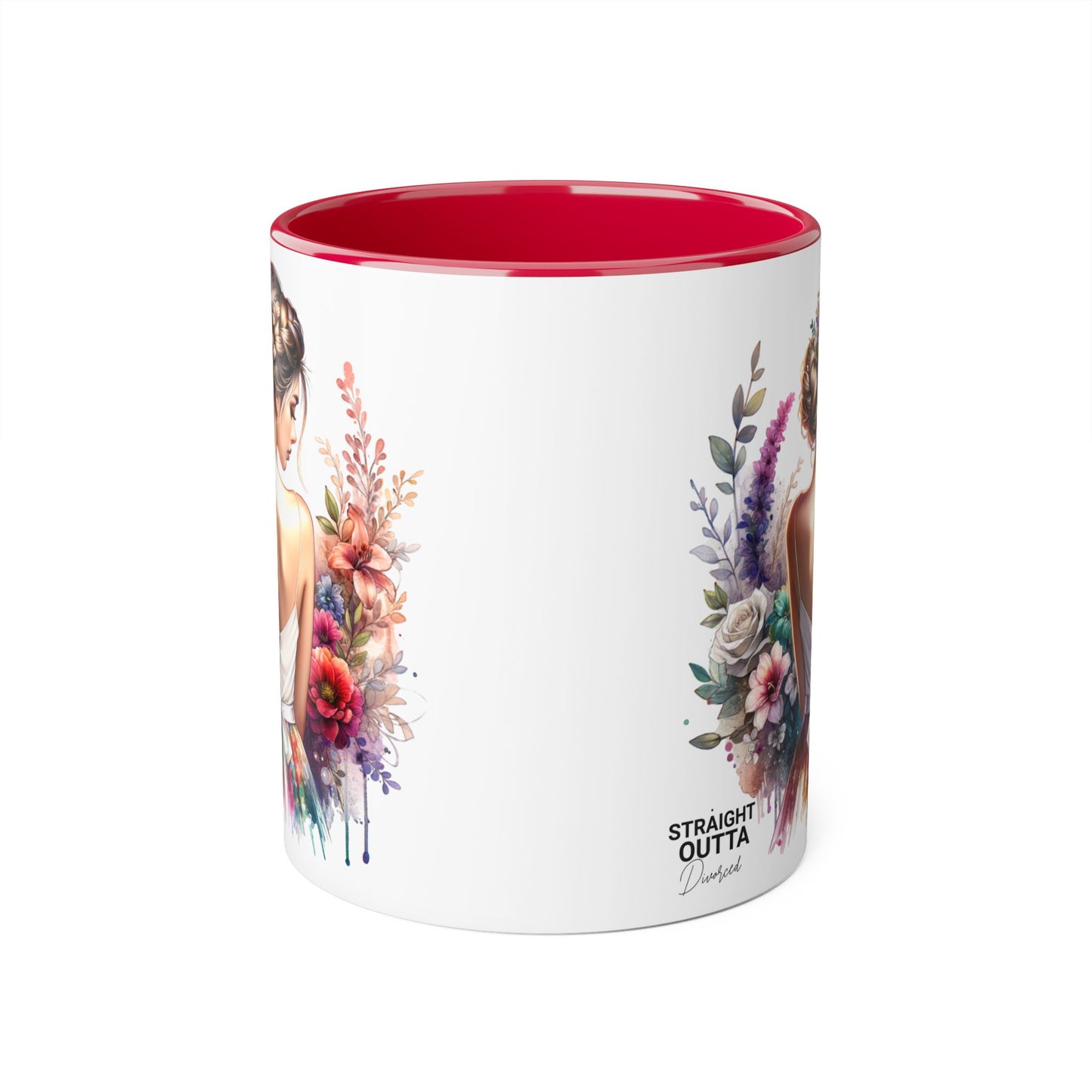 Straight Outta Divorced Humoristic Floral Art Mug, Personalized Gift Mug, Wedding Gift, Coffee Mug, Inspirational Mug, Colorful Accent Mug