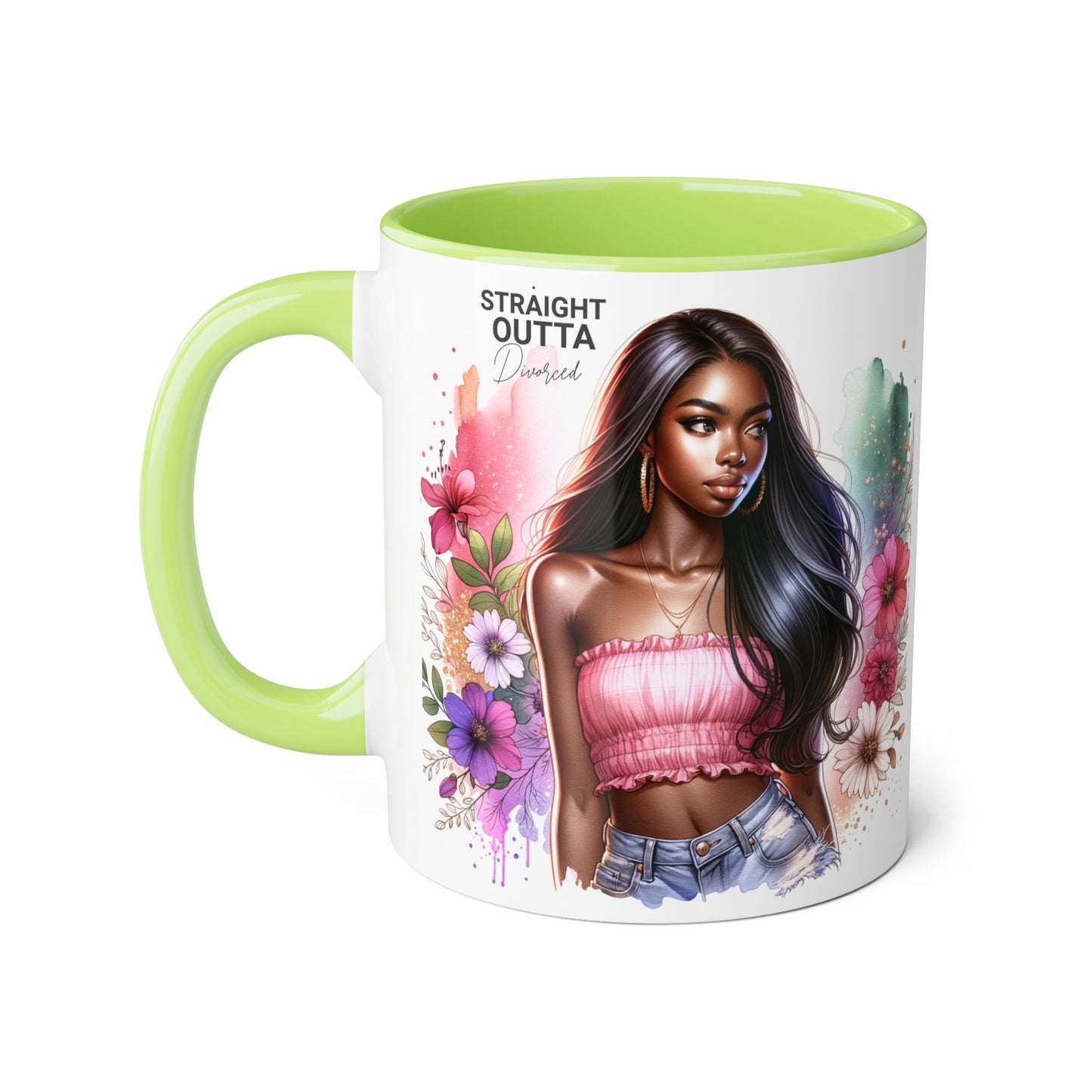 Straight Outta Divorced Humoristic Vibrant Accent Mugs, Gift for Her, Motivational Coffee Mug, Floral Design Mug, Unique Art Mug, Birthday Gift Idea, Home Decor