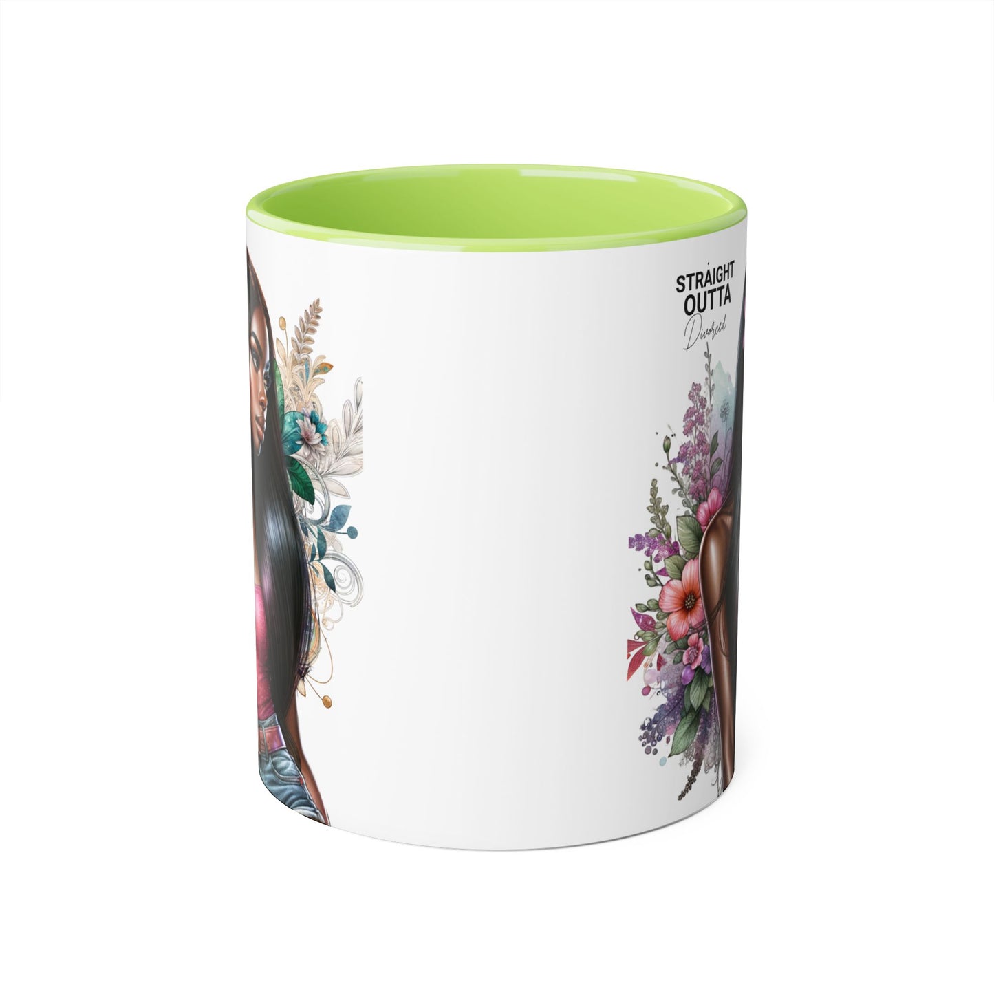Straight Outta Divorced Humoristic Vibrant Statement Mug, Black Handle Coffee Cup, Floral Art Beverage Mug, Gift for Her, Inspirational Drinkware, Birthday Mug