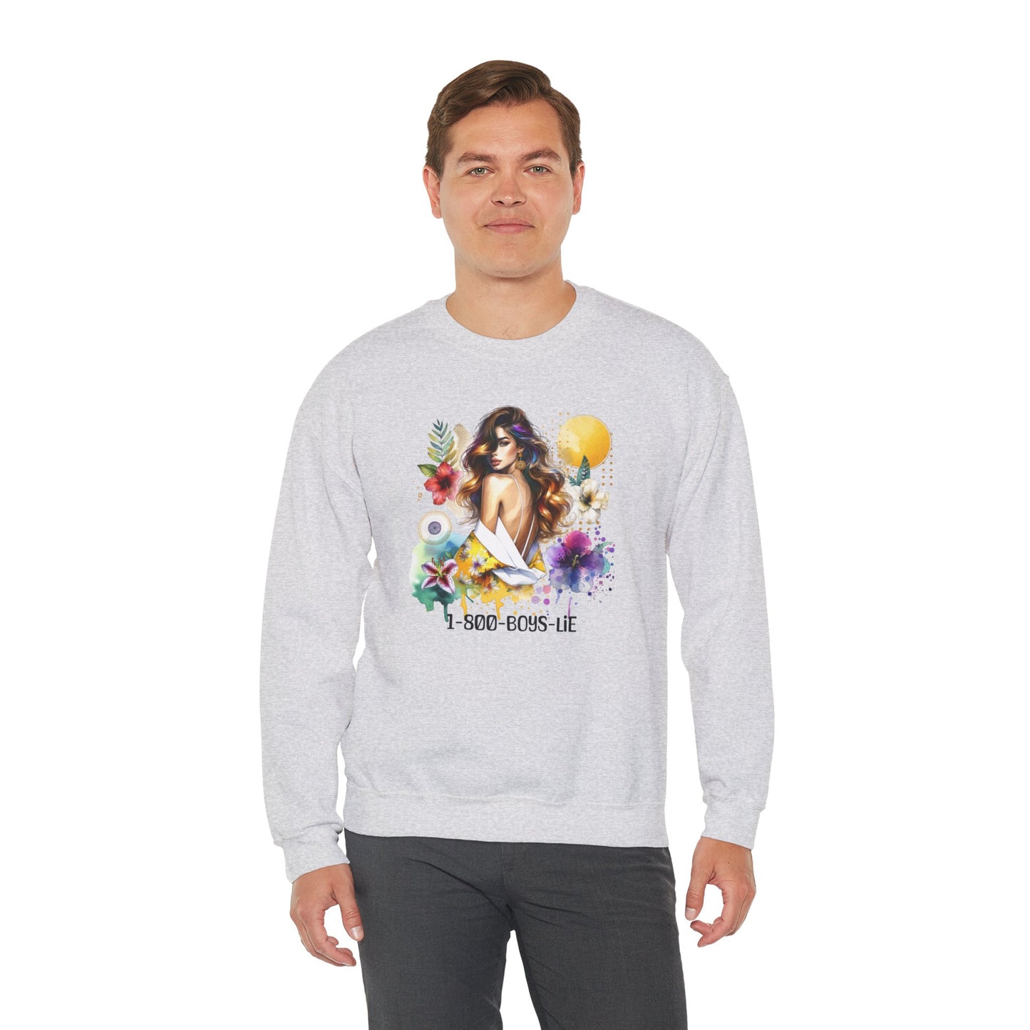 1-800-Boys-Lie Bohemian Floral Crewneck Sweatshirt, Trendy Oversized Sweater, Unique Gift for Her, Cozy Fall Apparel, Birthday & Casual Wear