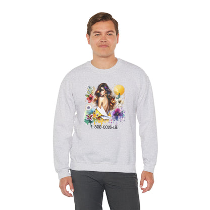 1-800-Boys-Lie Bohemian Floral Crewneck Sweatshirt, Trendy Oversized Sweater, Unique Gift for Her, Cozy Fall Apparel, Birthday & Casual Wear