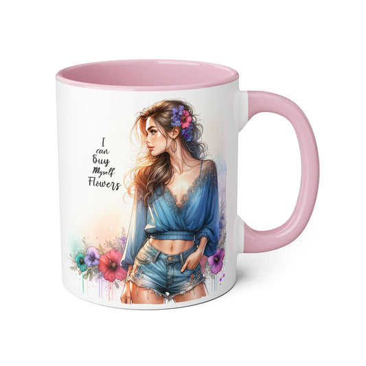 Chic Floral Accent Mug | I Can Buy My Own Flowers | Gift for Her, Coffee Cup, Art Mug, Inspirational Drinkware, Stylish Tea Mug