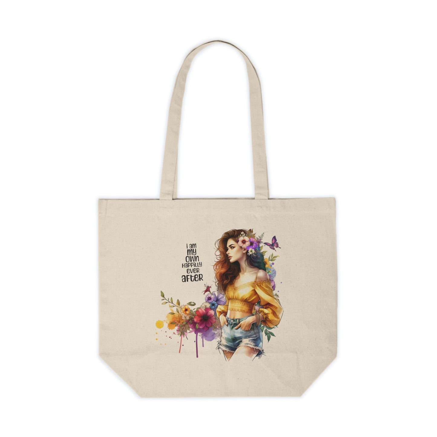 I Am My Own Happily Ever After  Chic Floral Canvas Shopping Tote - Stylish Eco-Friendly Bag for Everyday Use, Market, Beach, Gifts, Travel