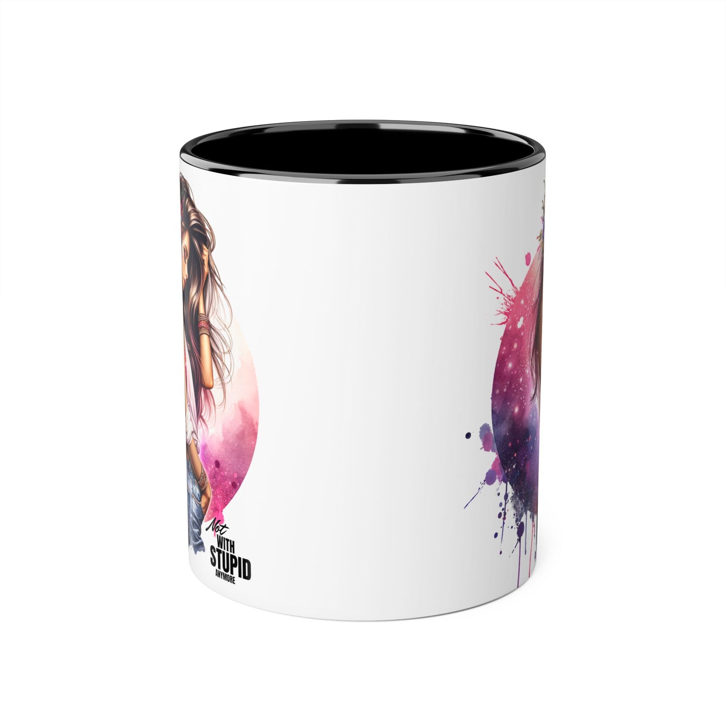 Not With Stupid Anymore Humoristic Artistic Accent Mug - Unique Drinkware for Art Lovers, Perfect Gift for Birthdays, Holidays, or Just Because