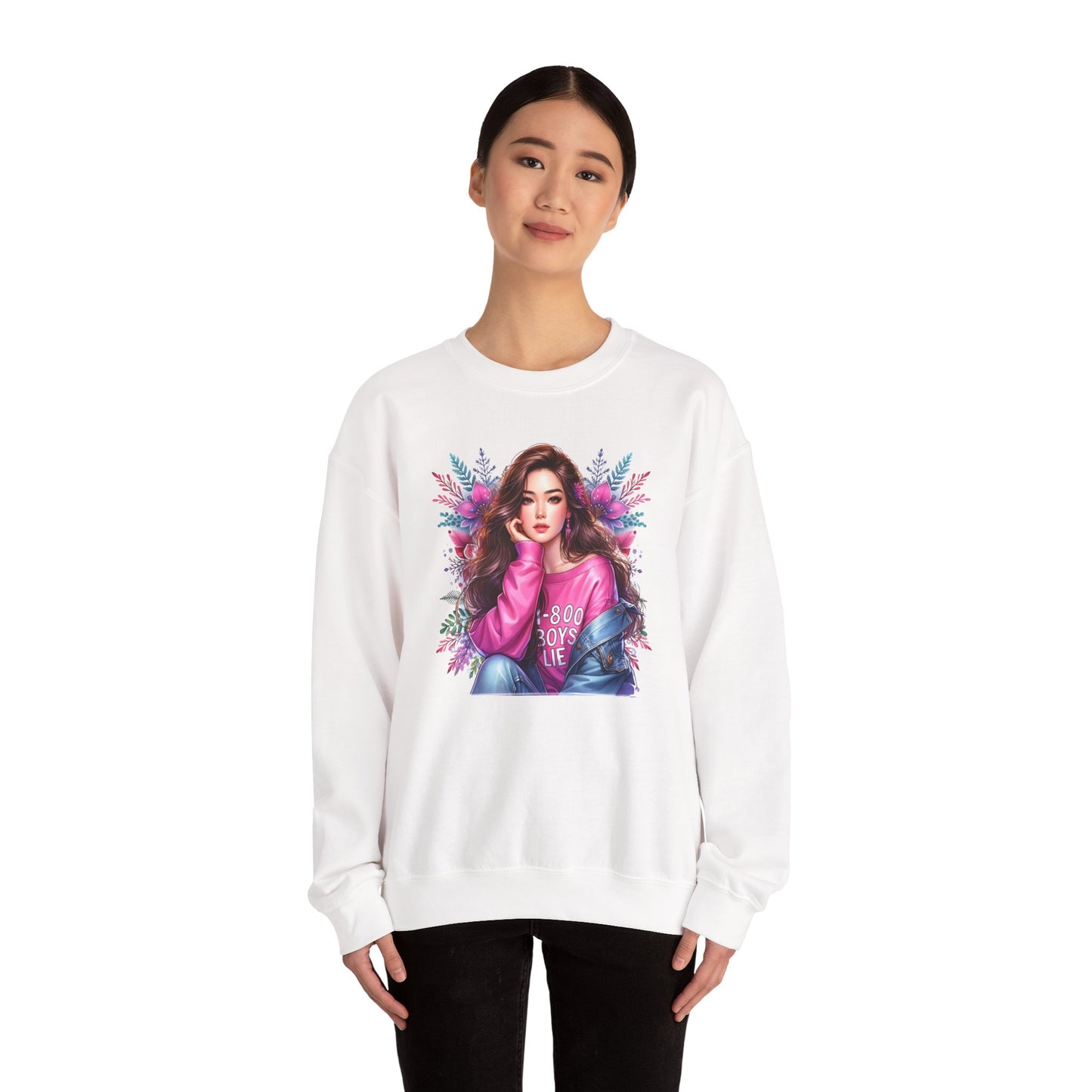 1-800-Boys-Lie Trendy Crewneck Sweatshirt - Cozy Unisex Pullover, Perfect for Casual Days, Gifts for Her, Cute Fashion Layering, Everyday Style