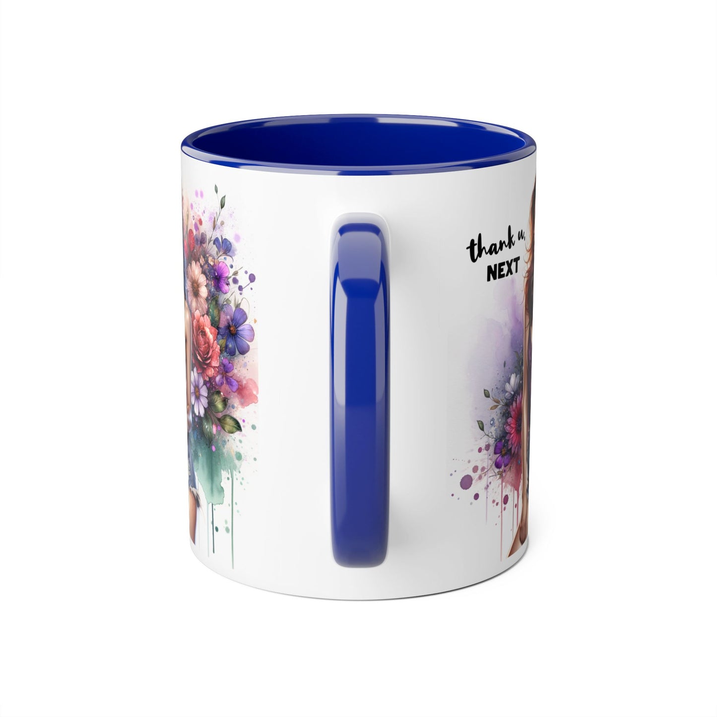 Thank U, Next Floral Accent Coffee Mug with Inspirational Quote, Gift for Her, Tea Mug for Friends, Home Decor, Birthday Present