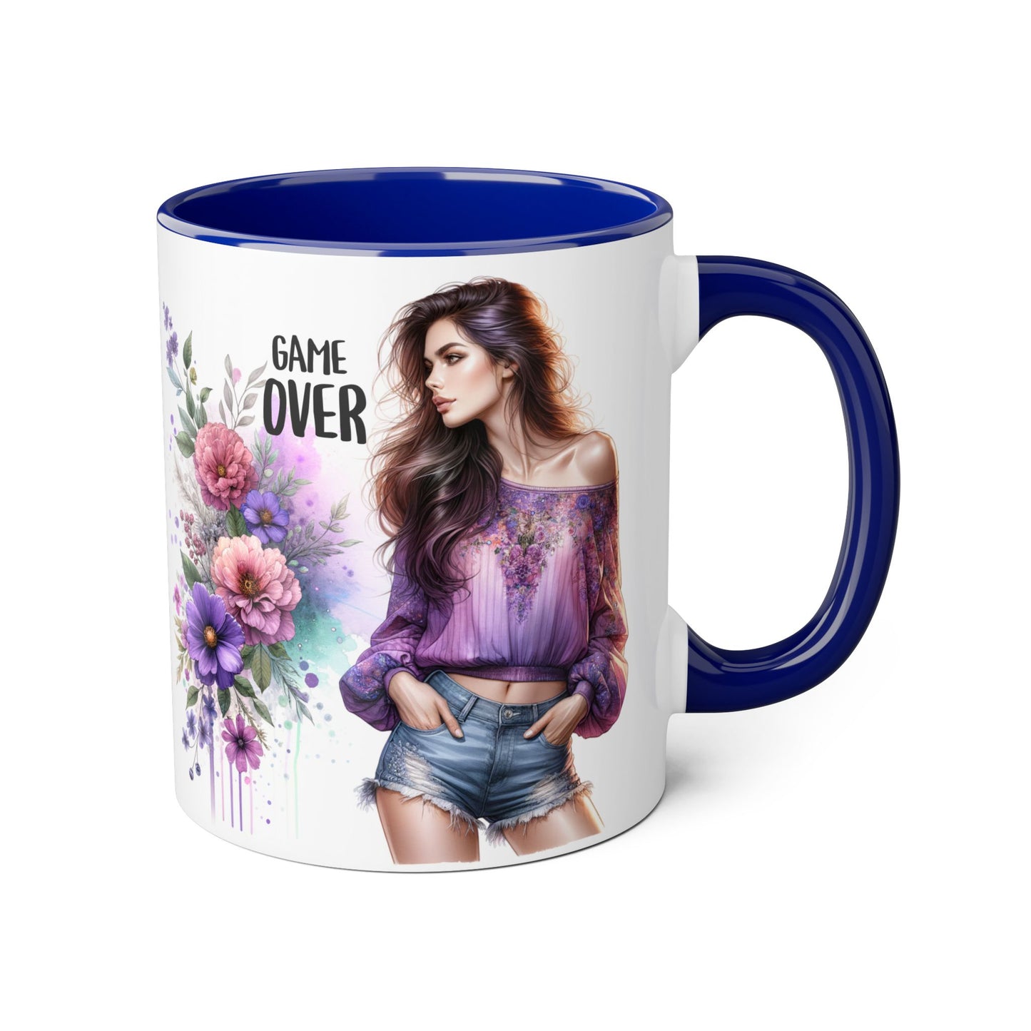 Floral Game Over Mug - Fun Coffee Cup, Gift for Game Lovers, Cute Floral Drinkware, Unique Mother's Day Gift, Tea Mug