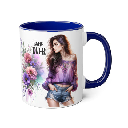 Floral Game Over Mug - Fun Coffee Cup, Gift for Game Lovers, Cute Floral Drinkware, Unique Mother's Day Gift, Tea Mug