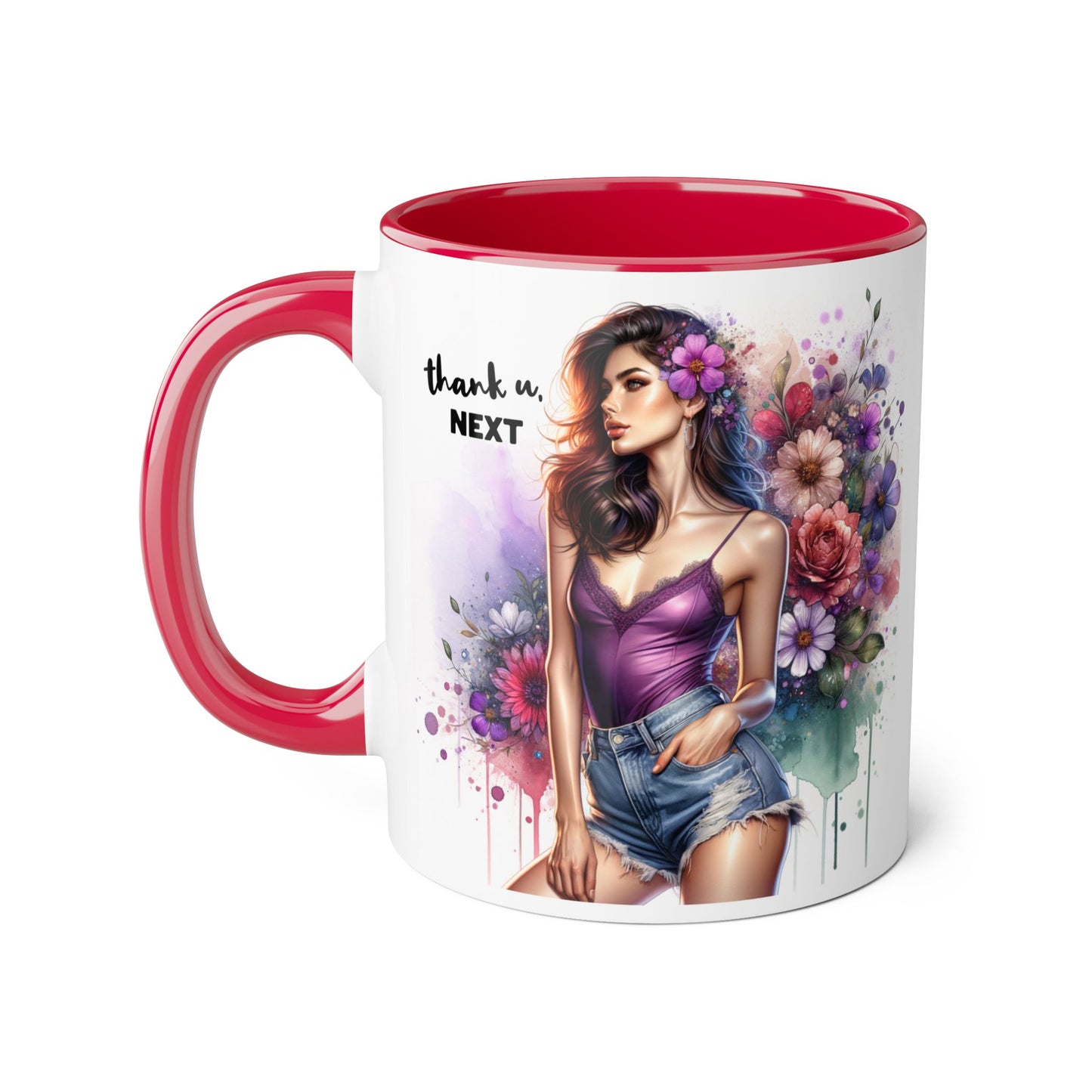 Thank U, Next Floral Accent Coffee Mug with Inspirational Quote, Gift for Her, Tea Mug for Friends, Home Decor, Birthday Present