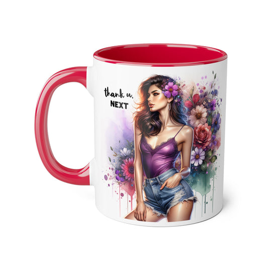 Thank U, Next Floral Accent Coffee Mug with Inspirational Quote, Gift for Her, Tea Mug for Friends, Home Decor, Birthday Present