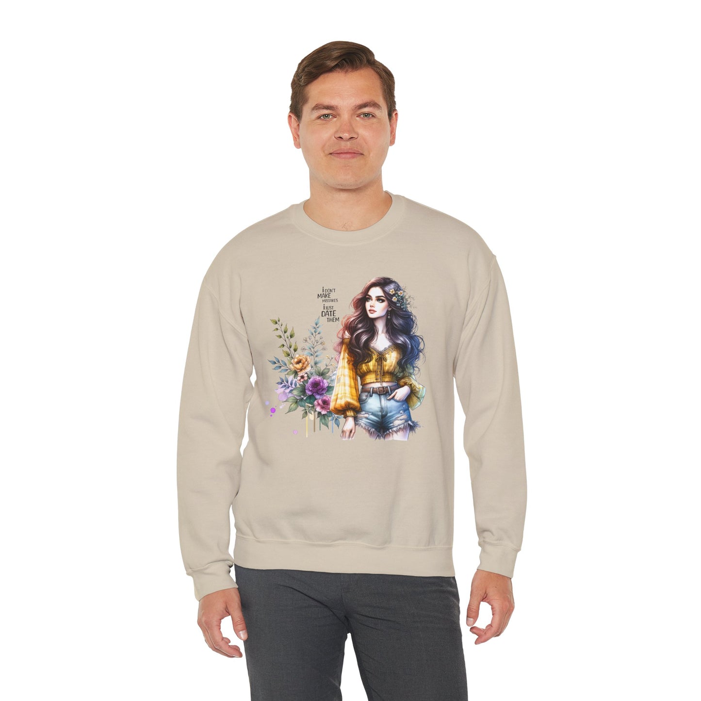 I Don't Make Mistakes, I Just Date Them Floral Graphic Crewneck Sweatshirt, Cozy Casual Wear, Boho Sweatshirt, Gift for Her, Fall Fashion Must-Have